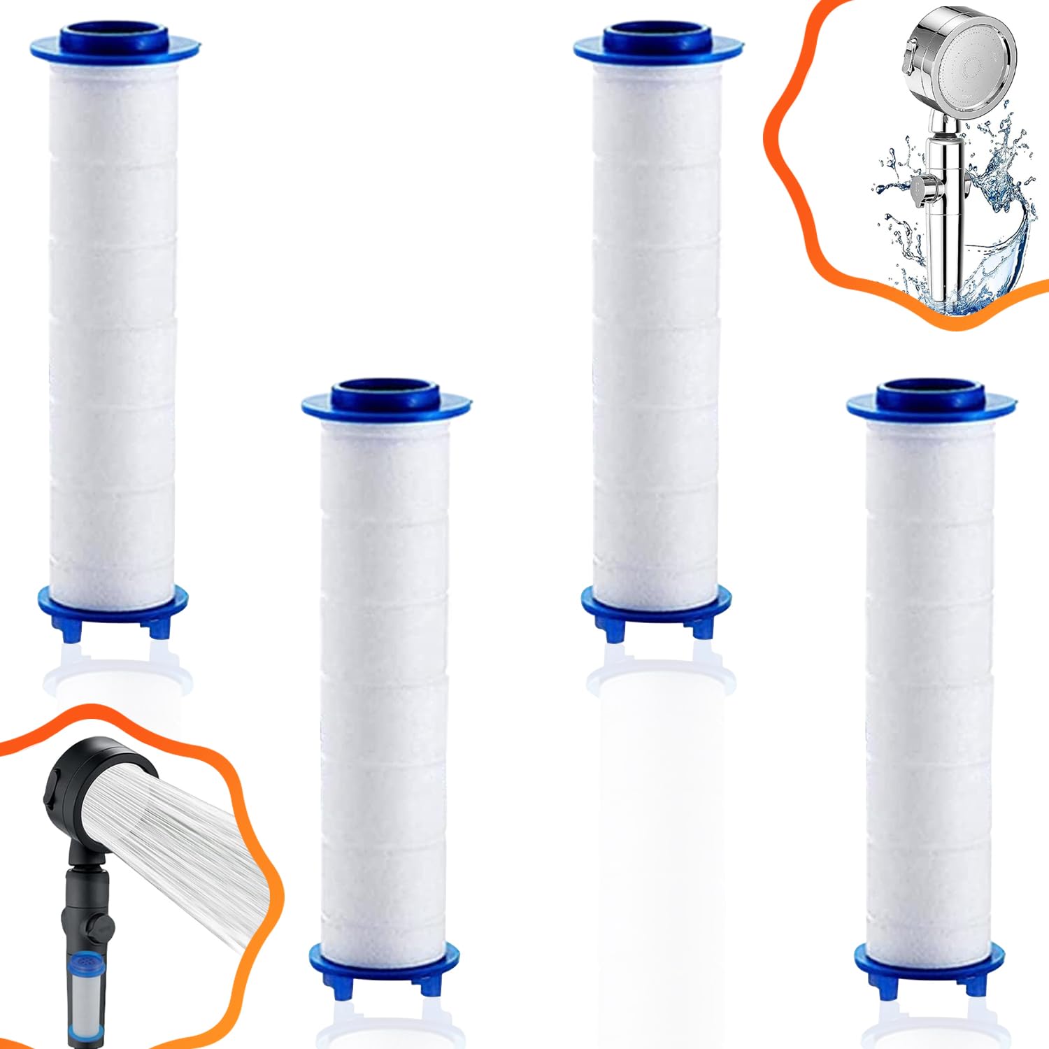 4 Pcs Showerhead Filter PP Cotton Cartridge Filter High Pressure Handheld Showerhead Filter for High Pressure Shower Sets
