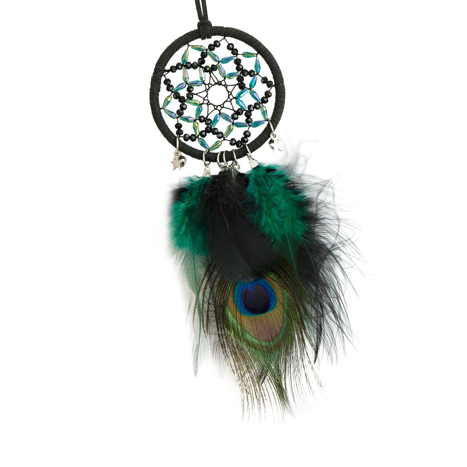 Buxuaaaa Multicolor Peacocks Feathered Dreamcatchers With Star Pendants Handwoven Beaded Windchimes Ornament For Car Or Wall Hanging Car Interior Hanging Ornament