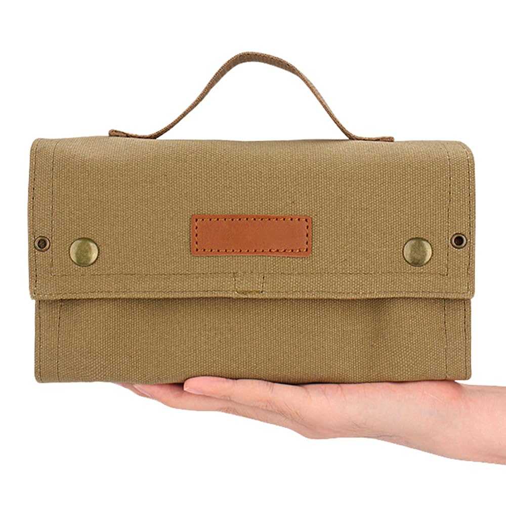 Gewürzgläser Set für Camping 23×12×7 cm Tragbarer Gewürzbeutel mit 10 Gewürzgläser Faltbarer Leinwand Picknick Grill Gewürz Flasche Aufbewahrungstasche Organizer für Reisen Outdoor BBQ (Khaki)