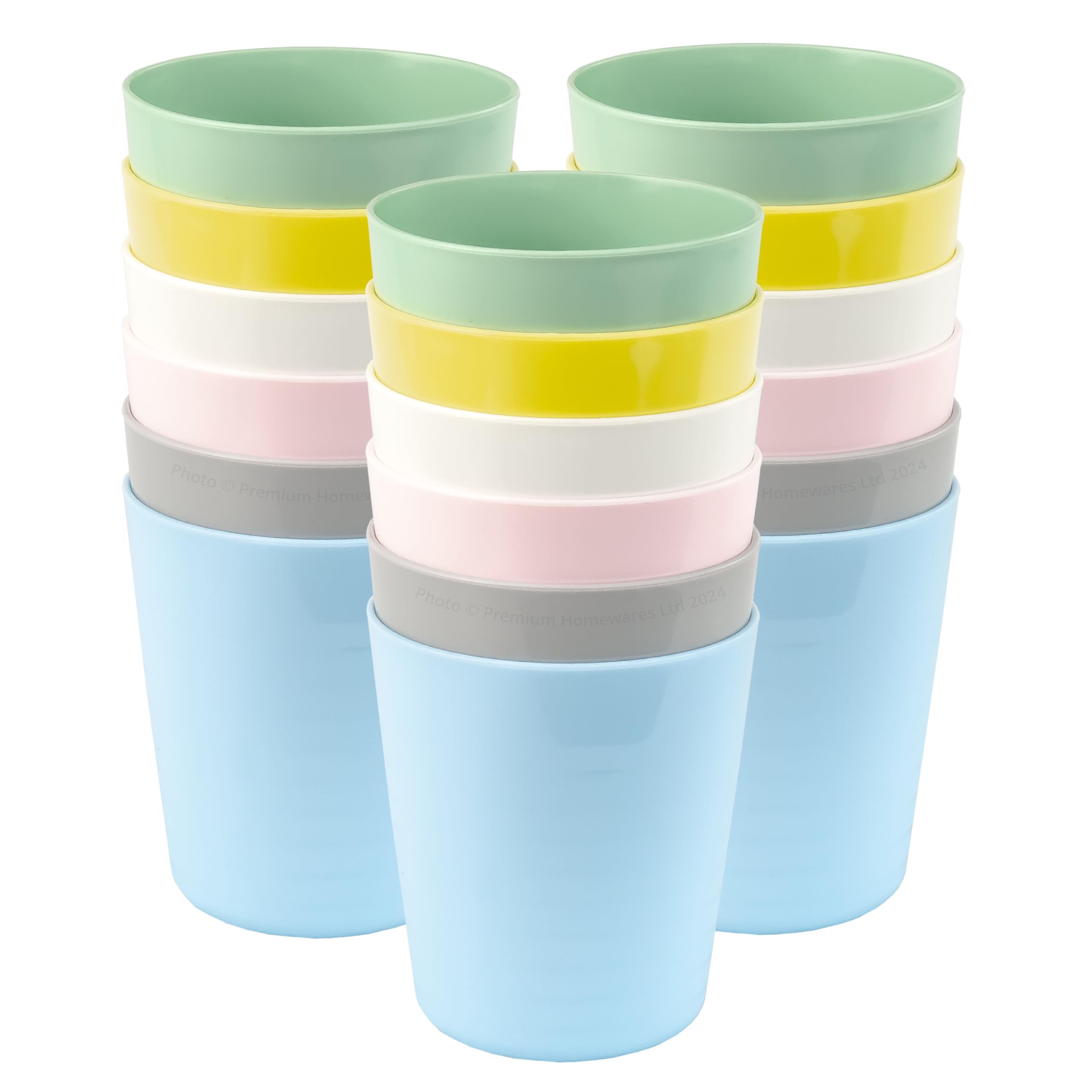 Set of 18 x KALAS Kids' Plastic Cups, 230ml, Mixed Pastel Colours, Stackable, Dishwasher Safe