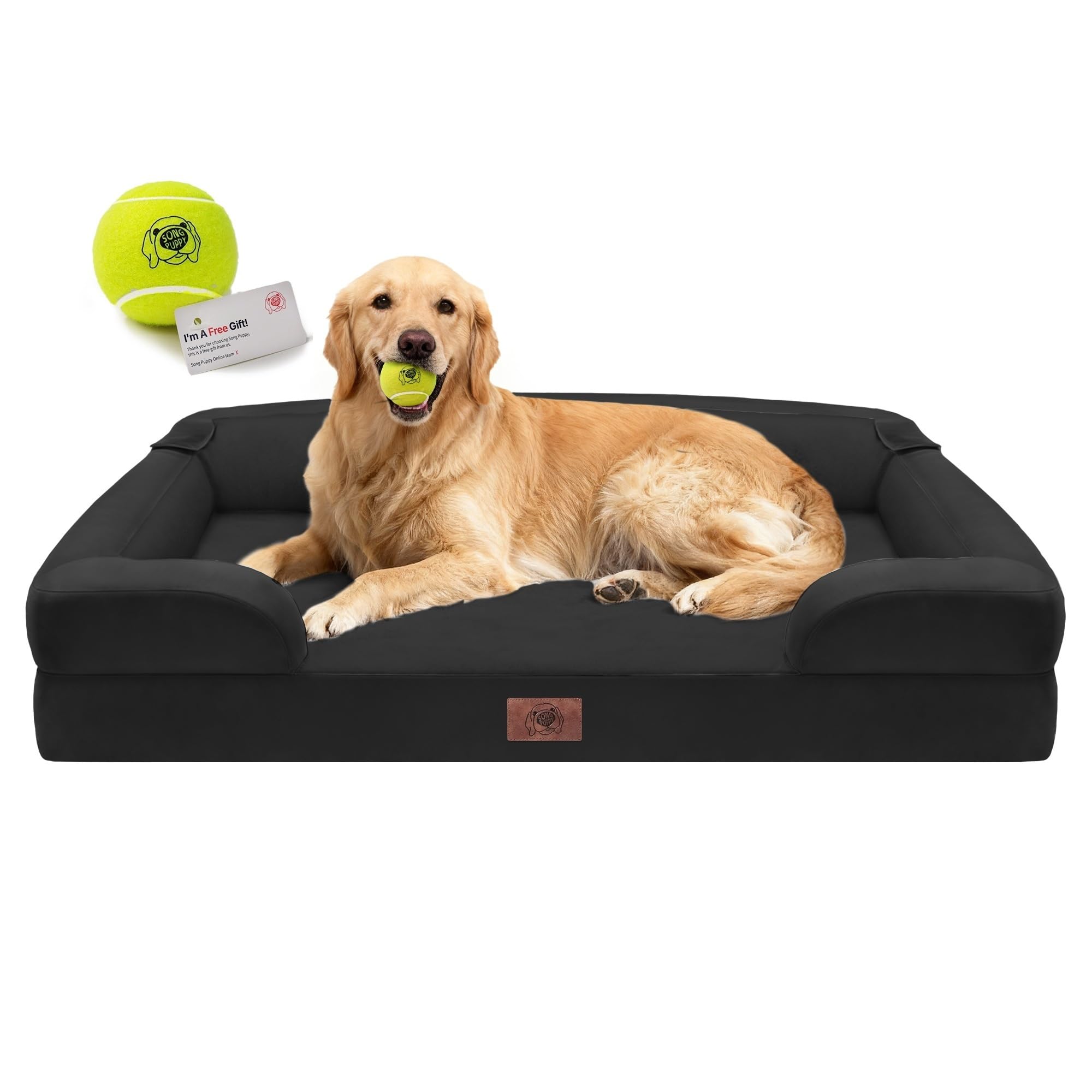 Extra Large Dog Bed, Orthopedic XL Washable Bed for Big Dog Waterproof Pet Couch Sofa Bolster with Removable Cover, Non-Slip Bottom, Tennis Ball Toy, 42x30