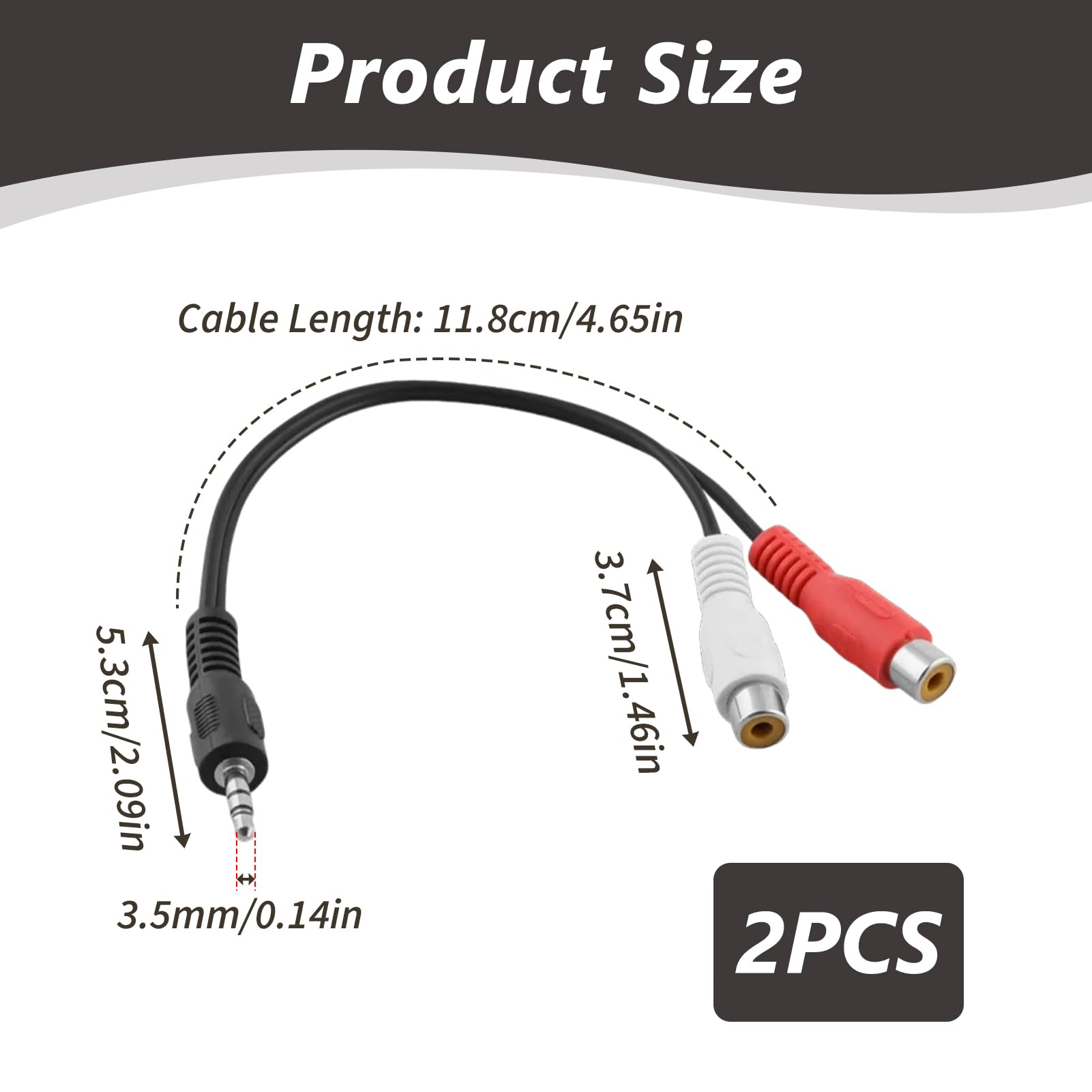 2 Pièces Adaptateur Audio Stéréo RCA vers Jack 3,5 mm, Convertisseur 2x RCA Femelle vers Fiche Jack Mâle, Câble Audio Hi-Fi Haut, Connexion TV, Chaîne Stéréo, Amplificateur, Enceinte, Smartphone