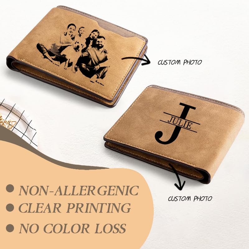 Personalized Initial Name Leather Wallet for Men, Custom Engraved Photo wallet for Dad Friend,Leather Wallets with Picture Birthday Gift3