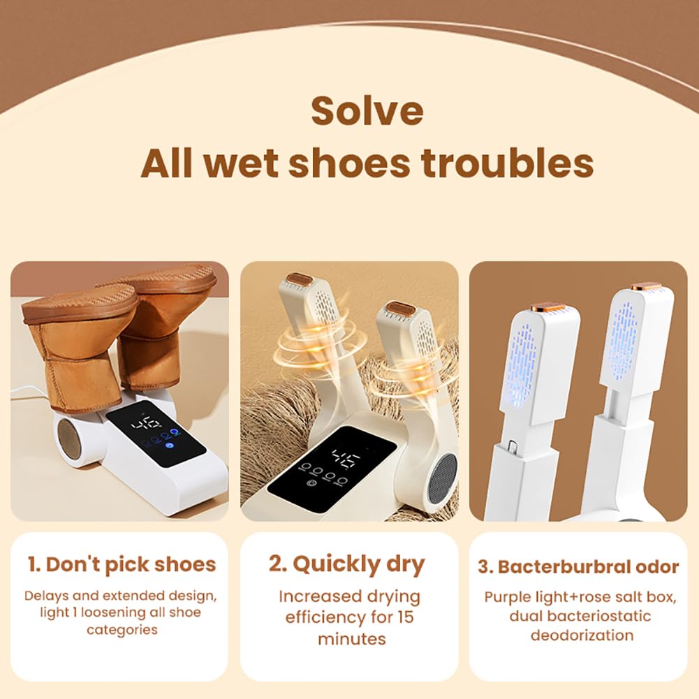 Sèche-chaussures et bottes, sèche-chaussures pliable, sèche-gants et chapeaux avec écran LCD, air chaud à 360°, minuterie thermostat intelligente, sèche-chaussures de ski avec souffleur de chaleur