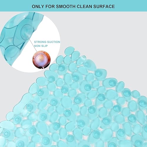 Miniatura 10 de Paquete de 2 tapetes antideslizantes para bañera, 35 x 16 pulgadas, con ventosas y orificios de drenaje, tapete de baño para ducha, bañera de baño