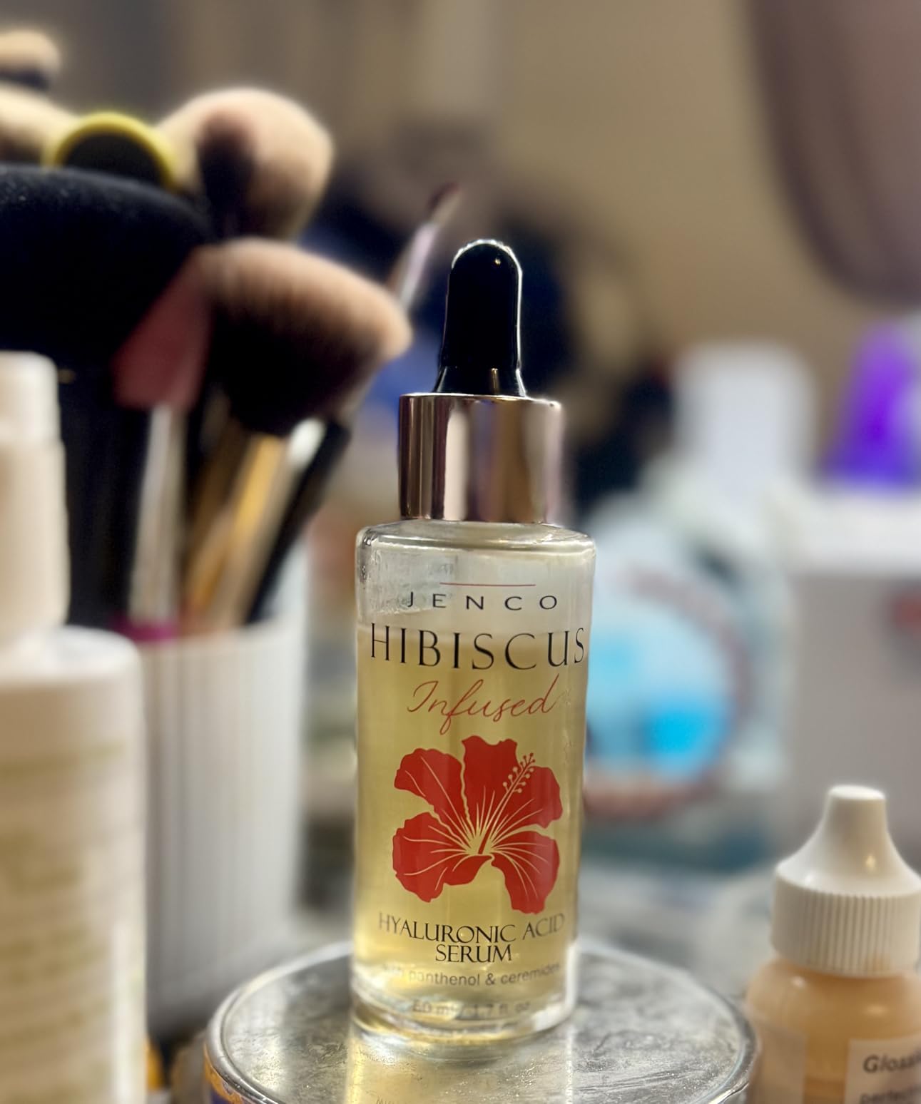 JENCO Skincare Hibiscus Hyaluronic Acid Serum, Ceramides Complex, Hydrating & Plumping, Fragrance-Free, Multi-Weight HA, Lightweight Formula For Face 1.7 oz