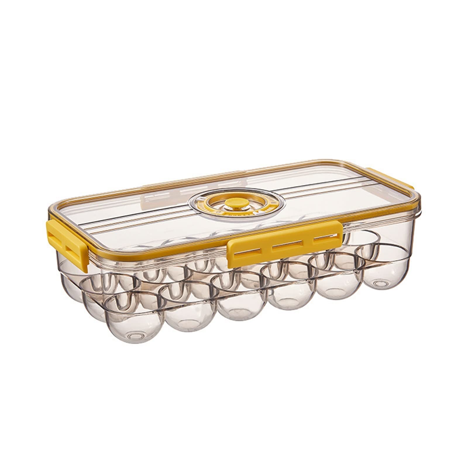 Cesta de Huevos Refrigerador de Cocina Soporte para Huevos Caja de Almacenamiento de Alimentos con Organizador de Tapa Caja de Almacenamiento de Bandeja(Caja de 18 Rejillas Amarilla)