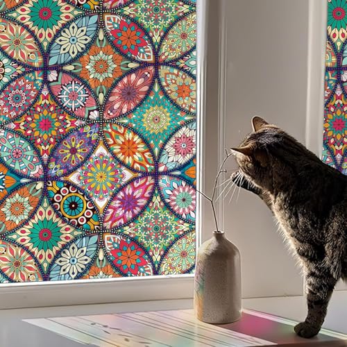 Image of Premium Vinyl Privacy Mandala Window Glass Sticker (16x72 Inch) - Self-Adhesive Film Decorative Sheet Tint Wallpaper for Glass Cover Window, Door, Office, Home.| Anti-UV. Multicolor