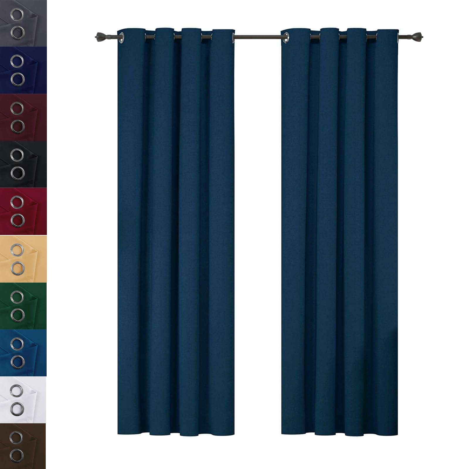 Wuxxiang Navy Blue Blackout Curtains 2 Panels Set 110 X 110 Cm Thermal Insulated Energy Saving, Drop Thermal Insulated Curtains For Bedroom, With Matching Tie Backs, For Bedroom Nursery,
