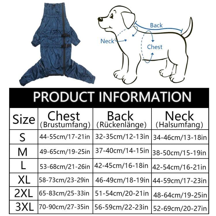 Geyecete -Regenmantel für hunde mit vier Beinen,Hunde Regenjacken Hosenanzug mit Geschirr loch, reflektierender vollwickel elastisch wasserdicht mantel fur Groß mittel und klein hunde-Navy Blau-M