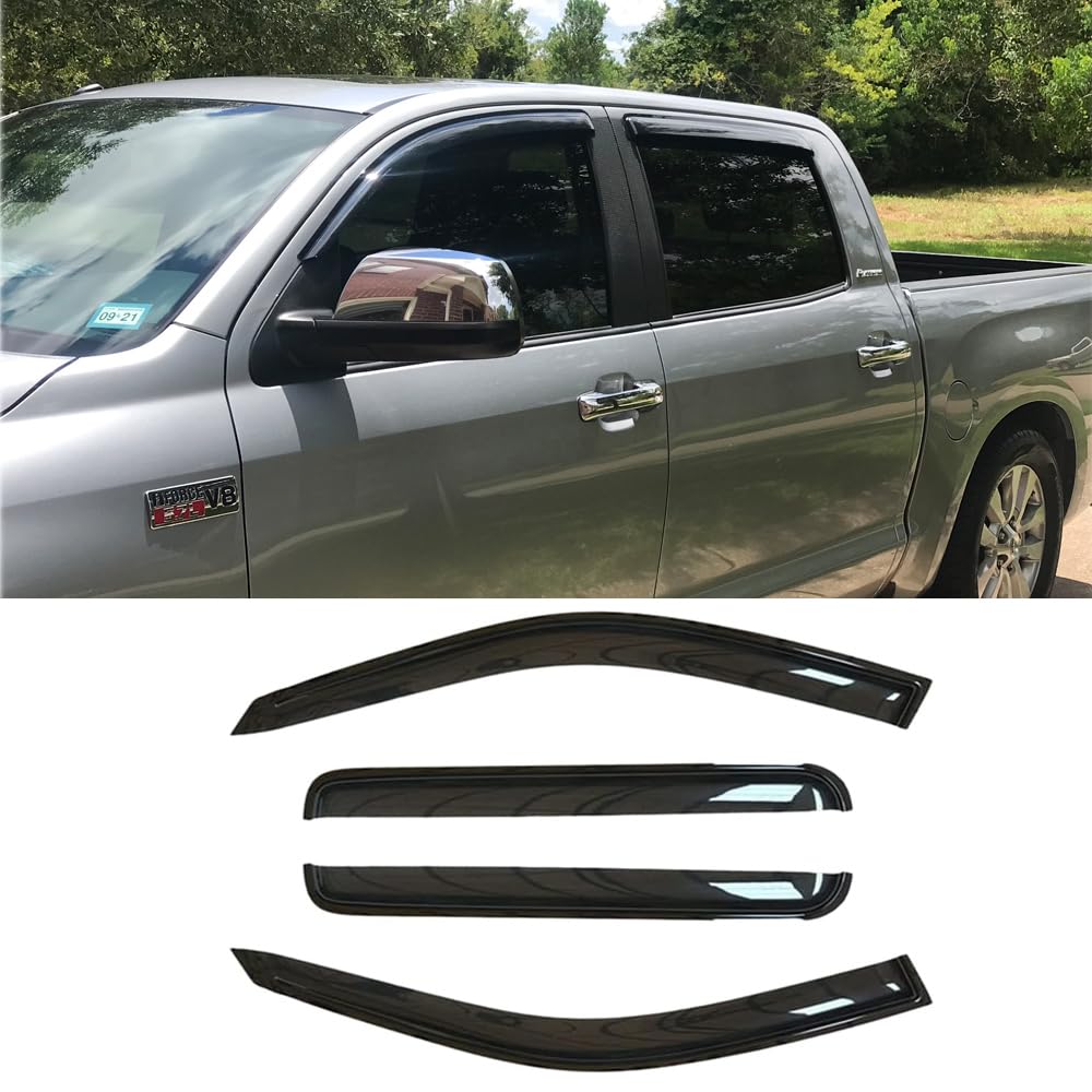Original Side Window Wind Deflector,4pcs Outside Mount Tape-On Nice Sun Rain Guards Set,Window Visor fit for 07-21 Toyota Tundra Crewmax Cab with 4 Full Size Doors xp 94309