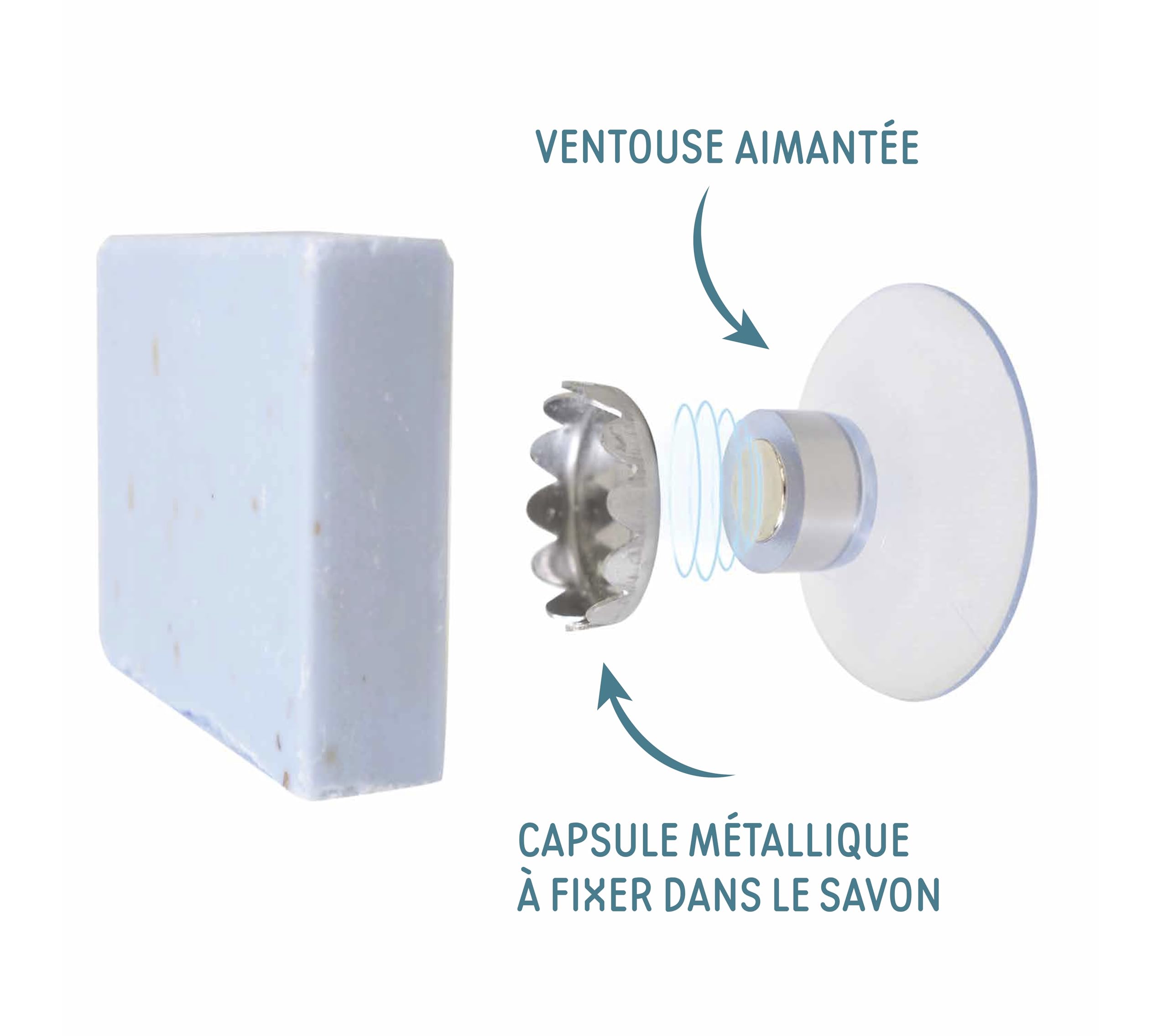 Feel Natural - Porta sapone magnetico – Supporto per sapone doccia, lavabo, vasca – Ventosa magnetica in PVC – può sostenere saponi fino a 200 g – Fissaggio pratico – per superficie