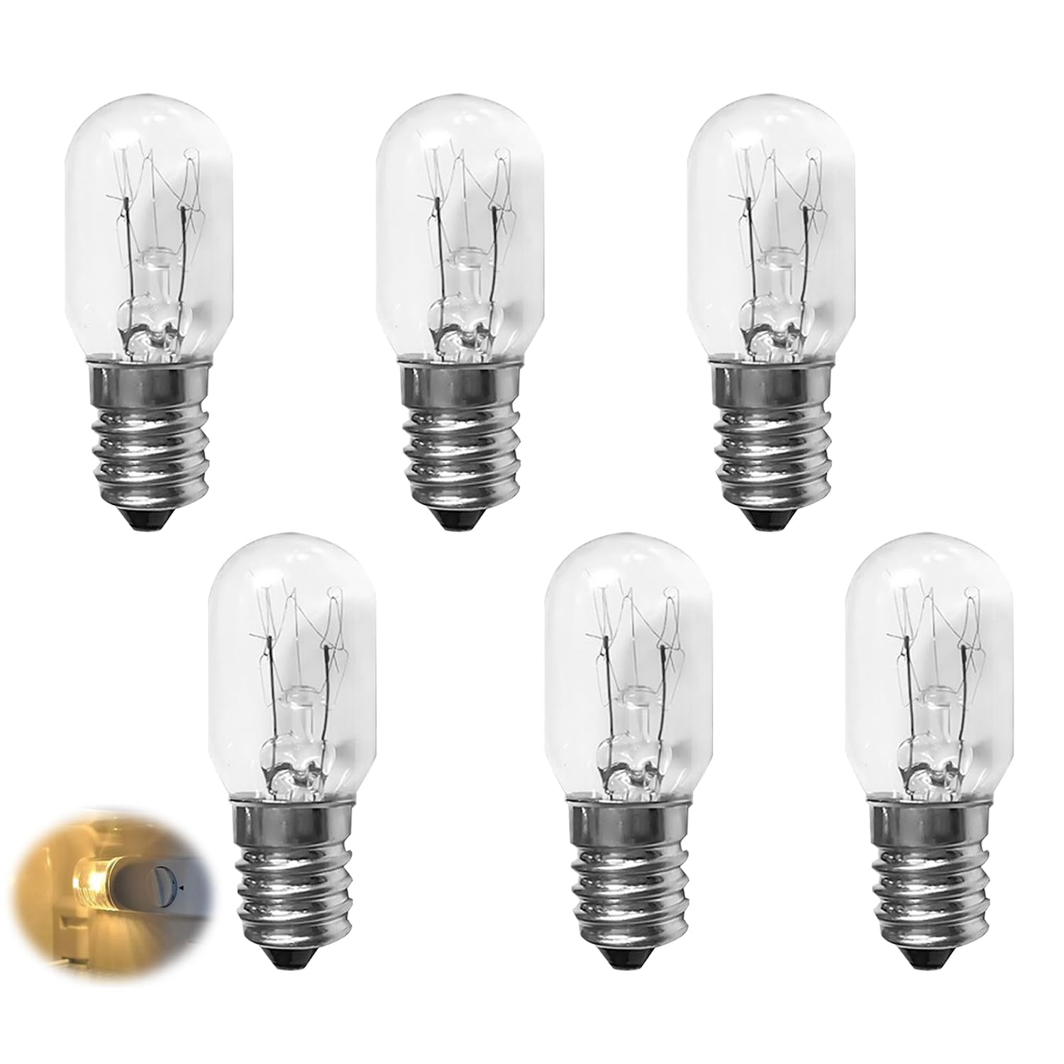 Cryluxial 6Pcs 15W E14 Screw Salt Lamp Bulbs, Mini Wax Warmer Light Bulbs, Small Edison Screw SES Pygmy Bulb, Dimmable Clear E14 Replacement Bulbs for Salt Lamps, Warmers, Night Lights, Fridge