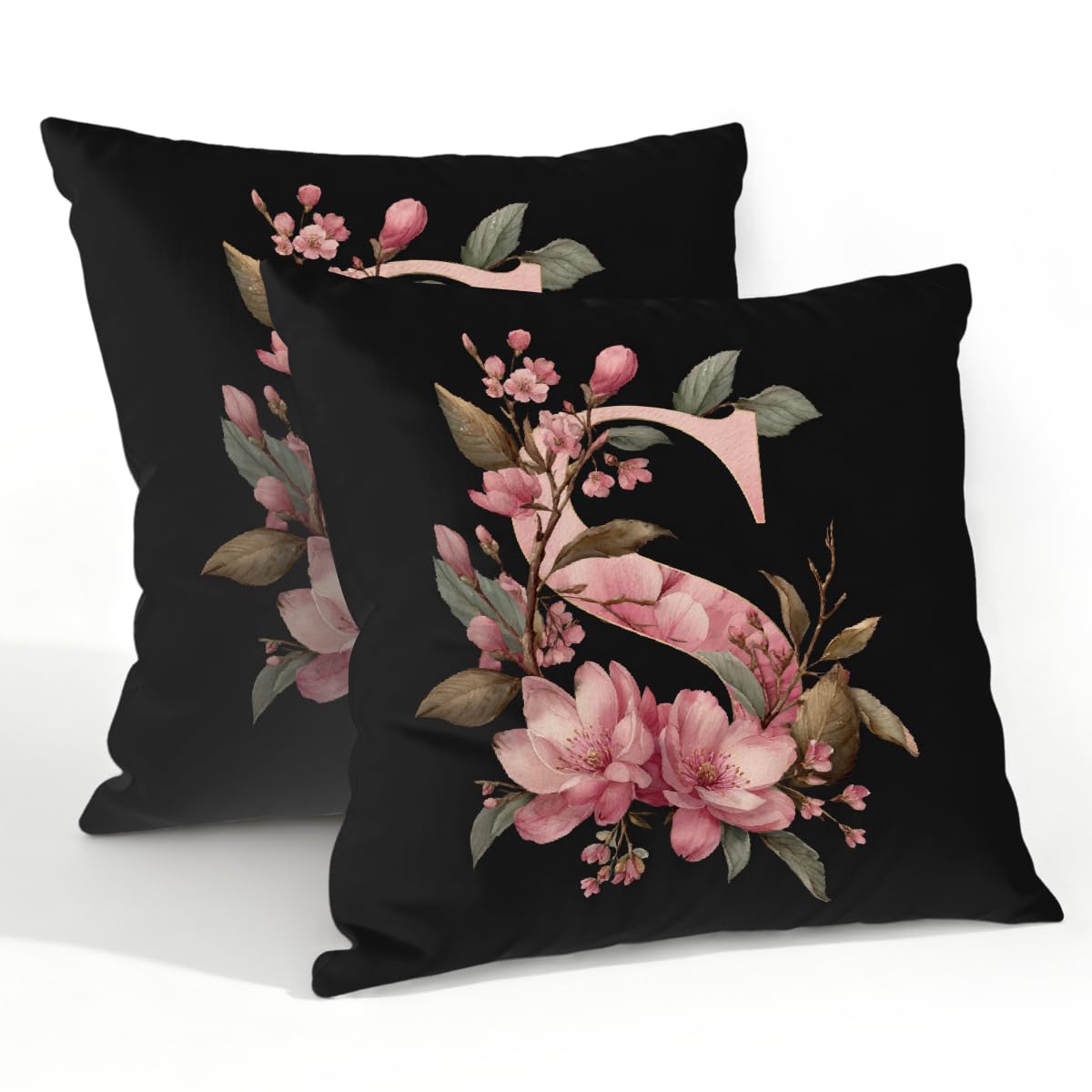 Outdoor Pillow Covers Waterproof Pillowcases 22x22in Set of 2 Botanical Floral Letter S Decorative Throw Cushion Case for Couch Sofa Garden Patio Furniture