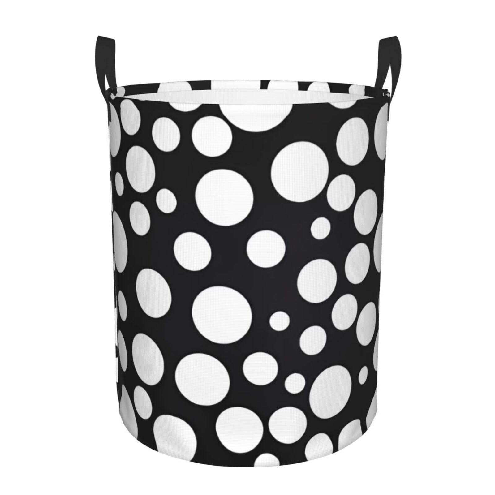 M Circular Hamper – Collapsible Black And White Polka Dot Print Laundry Basket