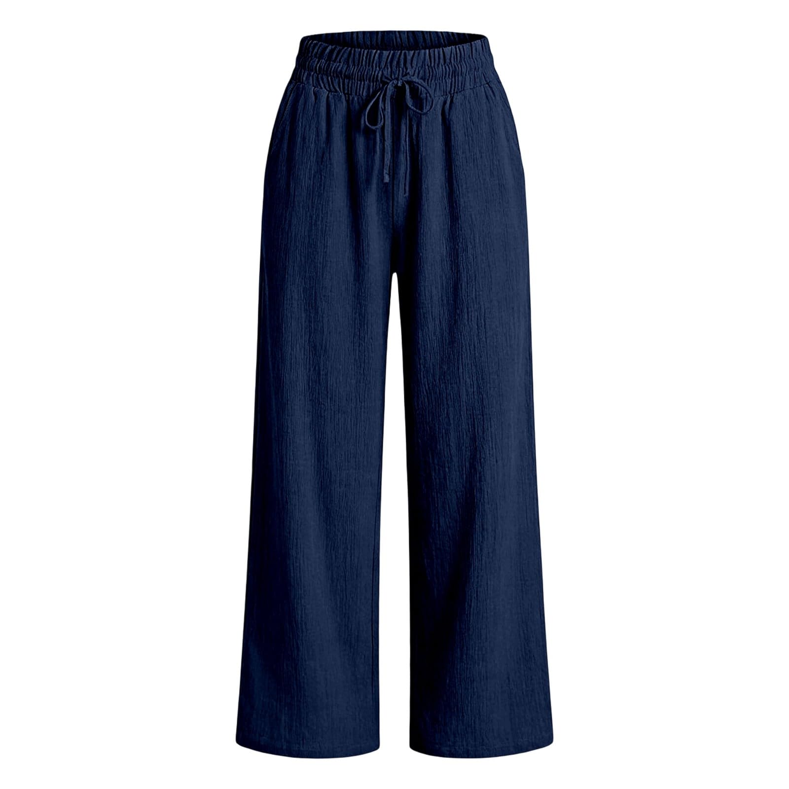 Pantalon Fluide Femme Été Léger Pantalon en Lin Décontracté Taille Elastique Pants à Jambes Larges avec Poches Respirant Confortable Pantalons Ample de Plage - 5