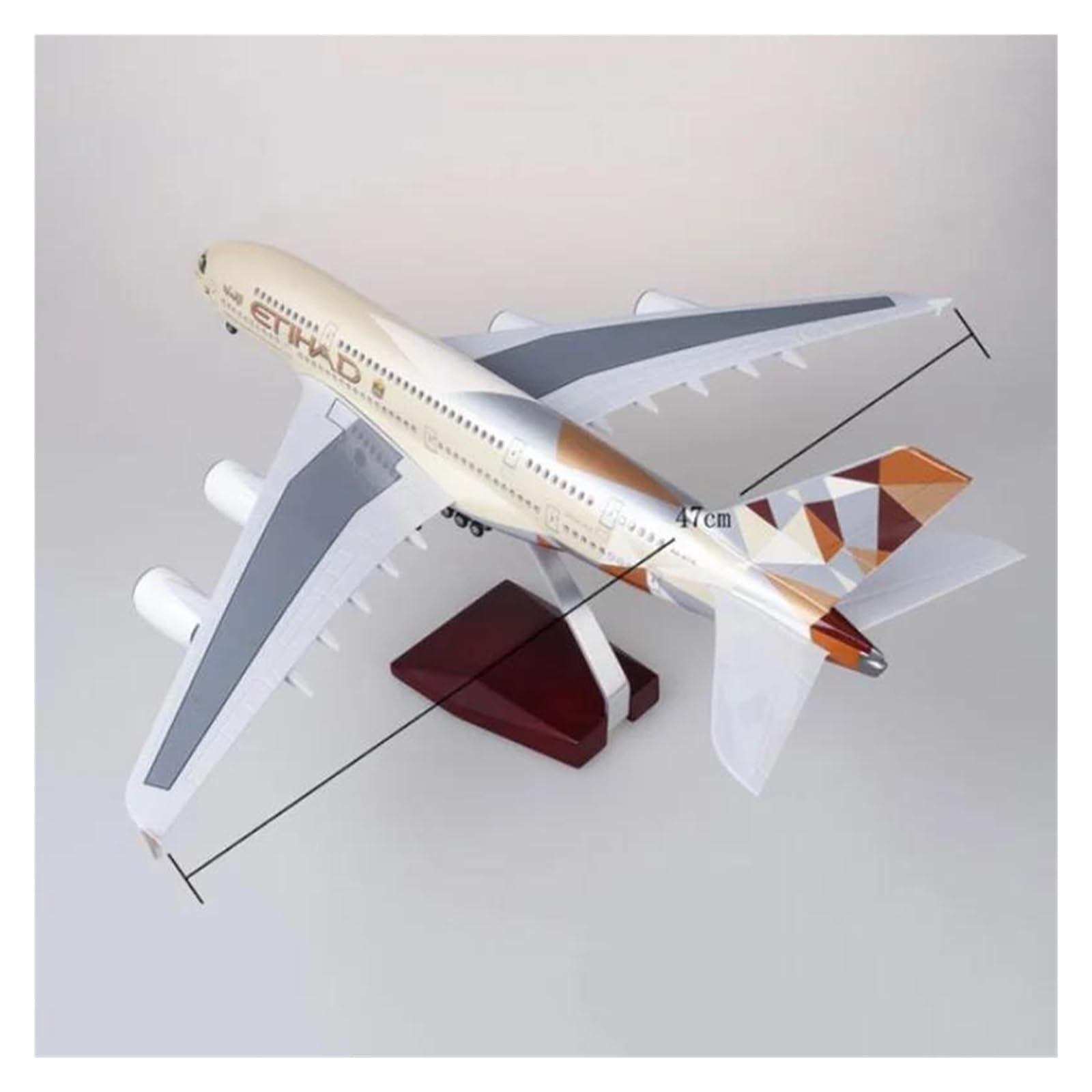 Odlewany metalowy samolot Airbus 1:160 do żywicy Model samolotu Etihad A380 Materiał żywiczny Model wystawowy Samoloty Statyczny wyświetlacz modelu Samoloty do zbierania i wystawiania (ze światłem)