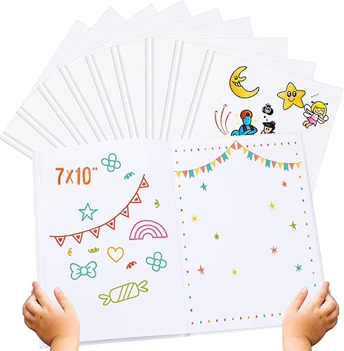Paquete de 10 libros en blanco para que los niños escriban historias de 7 x 10 pulgadas, libro de tapa dura en blanco sin forro, libro en blanco de