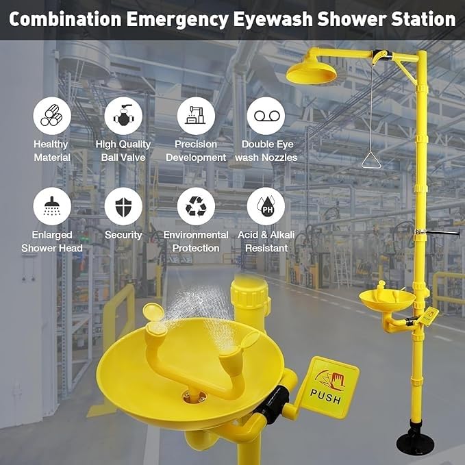 Estación lavaojos, Lavabo de Acero Inoxidable para Ojos y Cara para Laboratorios y fábricas, Equipo de Seguridad para duchas de Emergencia