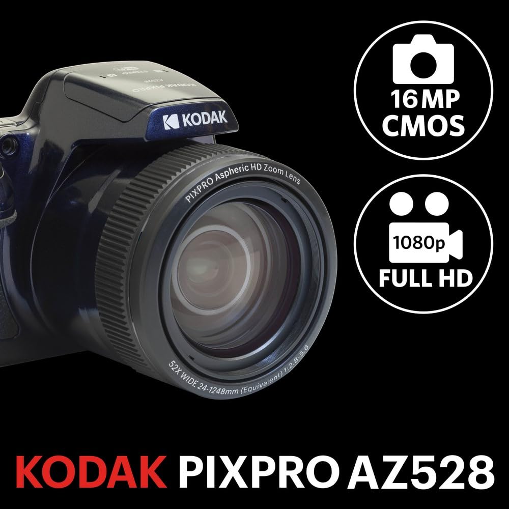 KODAK Pixpro AZ528 + karta pamięci SD 32 GB - aparat mostkowy 16 MP, zoom 52X, Full HD, 85 MB/s odtwarzanie, 25 MB/s zapisywanie - Night Blue