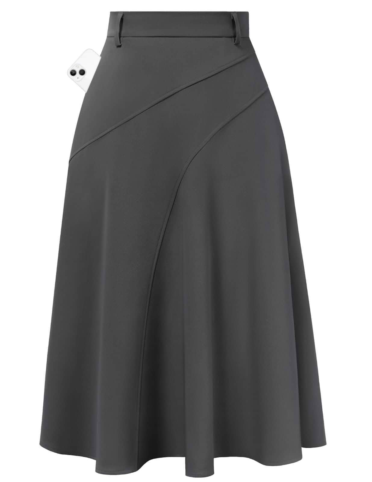 Women's Business Casual Midi Skirt, High Waist Flowy Skirts with Pockets Flowy, Work, Basic, Elegant, Teacher, Formal, Office, Funeral, Church, Fashion, Outfits, Clothing