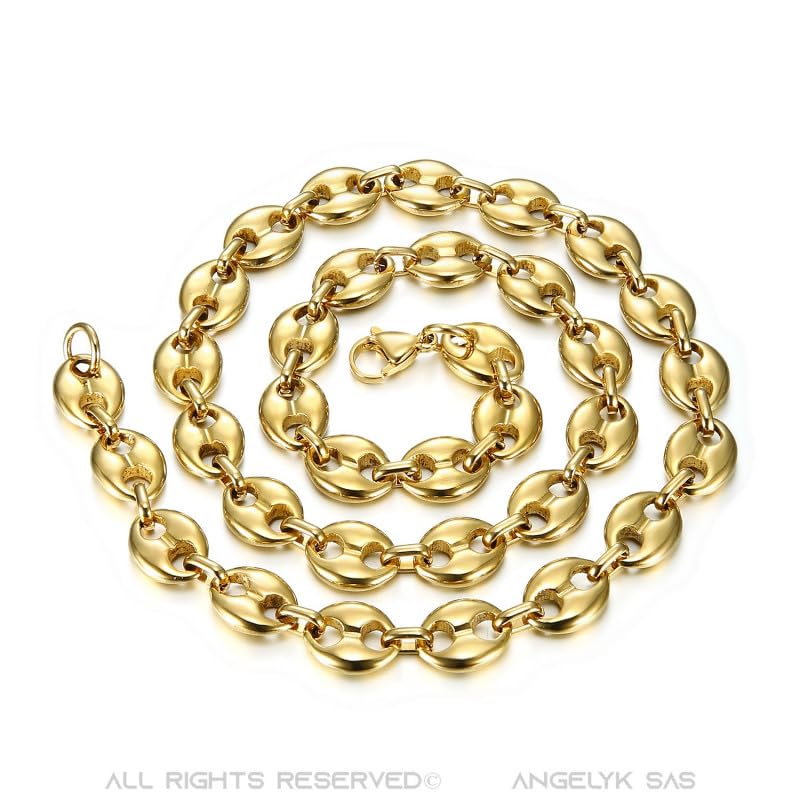 BOBIJOO Jewelry - Ensemble Collier Chaîne + Bracelet Grain de Café Acier 316L Or Plaqué Doré 4 Tailles diffentes