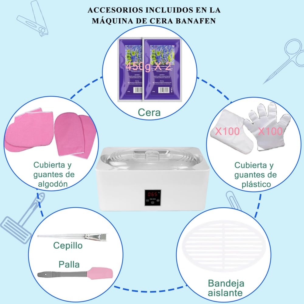 Baños de Parafina Máquina de cera calentada 4L regulación precisa de temperatura y fusión rápida mantener el calor aliviar la artritis de la piel húmeda de la suite de spa de casa profesional Blanco