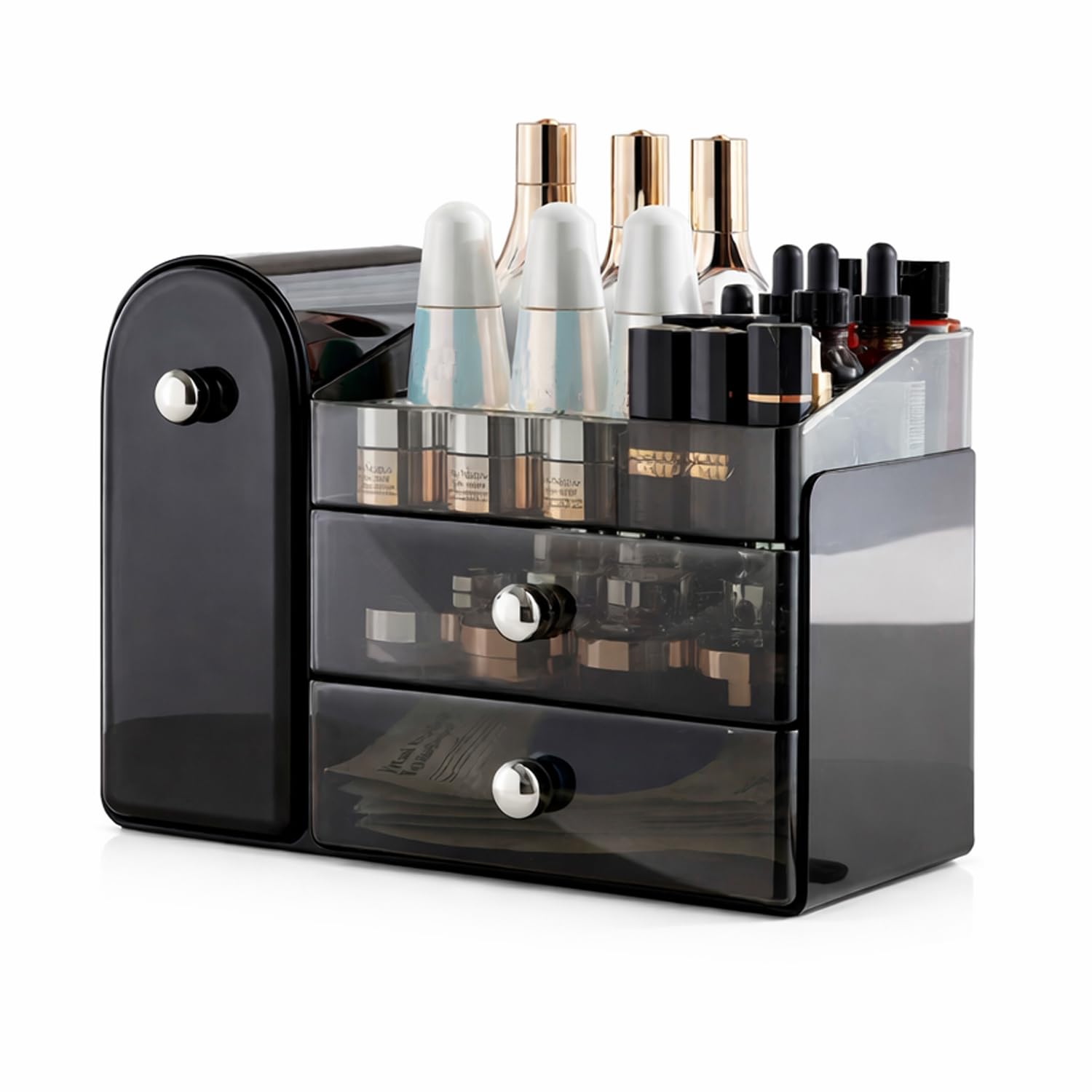SIBY Cosmetic Organizer Box with Drawers | Tabletop Dust Proof Makeup Organiser for Cosmetic & Skincare Storage | 3-in-1 Makeup Brush Organizer with 50° Tilt Holder (1Pc, Black)-picture-25