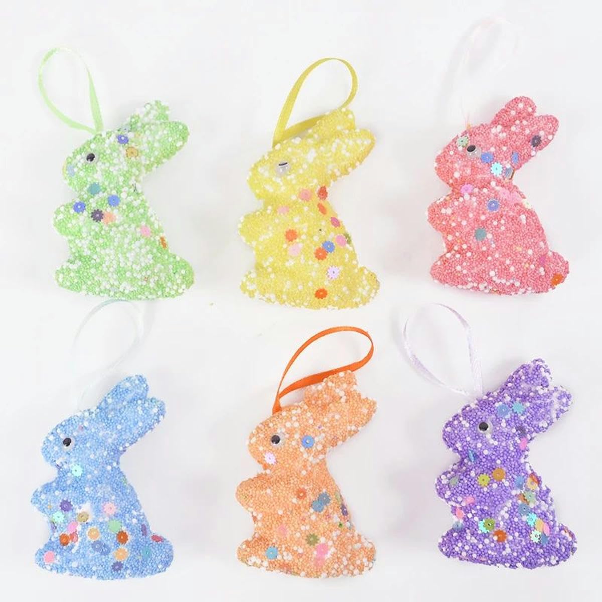 7 Coniglietti Pasqua In Schiuma 10 Cm – Decorazioni Tavolo Primaverili, Colori Pastello Con Fiocco, Regalo In Scatola