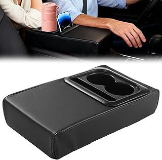 OMISTAR Caja de almacenamiento para reposabrazos de automóvil, almohada para reposabrazos de consola central de automóvil con soportes dobles para tazas, cojín universal de espuma viscoelástica para