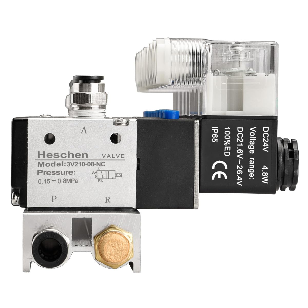 Heschen Elektryczny pneumatyczny 8 zawór elektromagnetyczny, 3 V210-08, DC24 V, PT1/4, 3/2-drożny, zestaw szybkozłączki podstawy kolektora