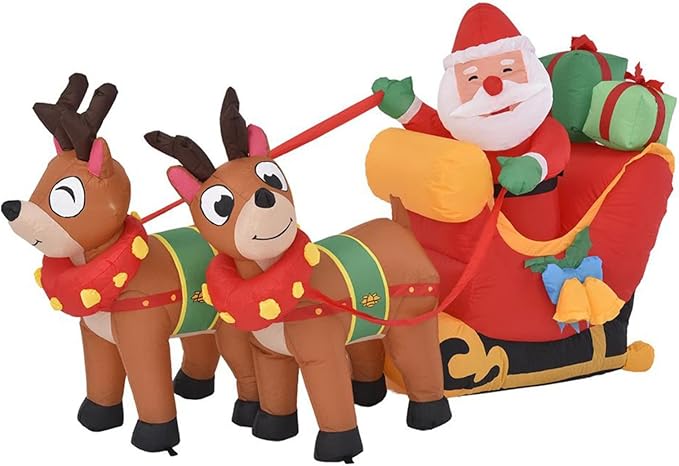 Christmas Inflatable Santa Reindeer Sleigh Outdoor Decoration LED Lights Cute and Fun Courtyard Lawn Christmas Decoration(Size:UK Plug)