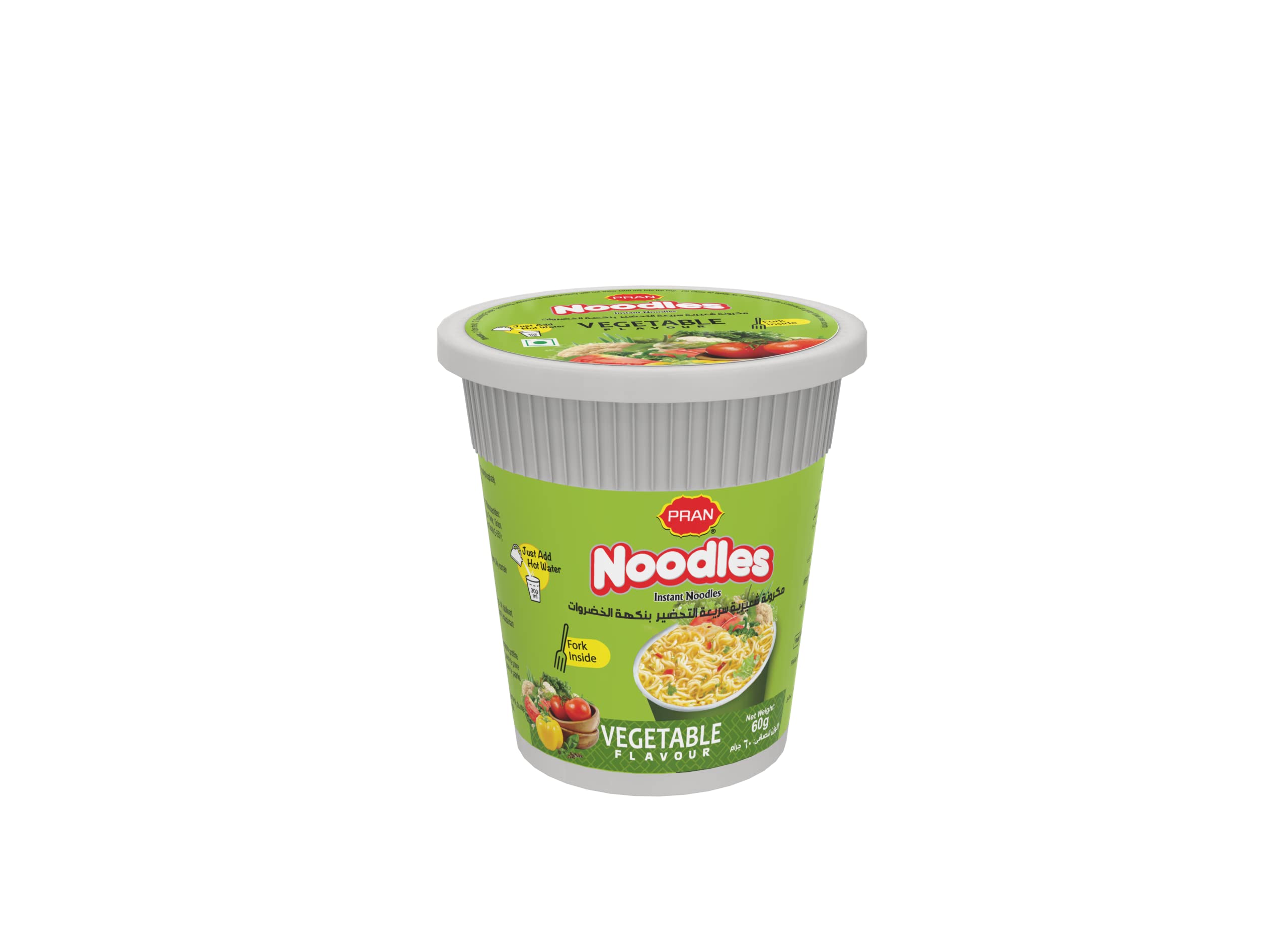 PRAN Veggie Instant Cup Noodles Original Vegetable Flavour - 60gm (Pack of 6)