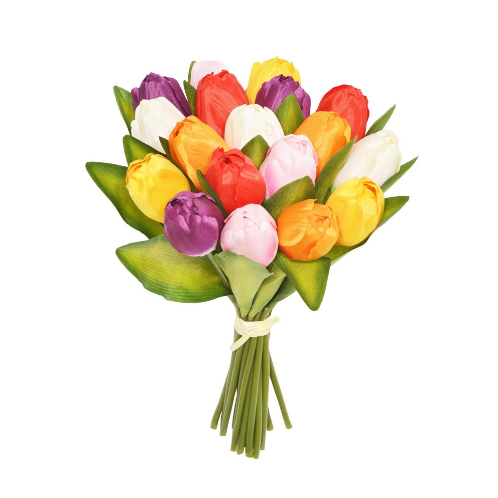FloristryWarehouse Artificial Silk Tulip Posy Assorted Colours 18 Stems 12 Inches
