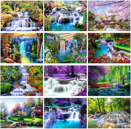 Image of TINY FUN 12 Pack Diamond Art Kits for Adults & Beginners 5D Diamond Painting with Round Full Drill for Home Wall Decor Gift