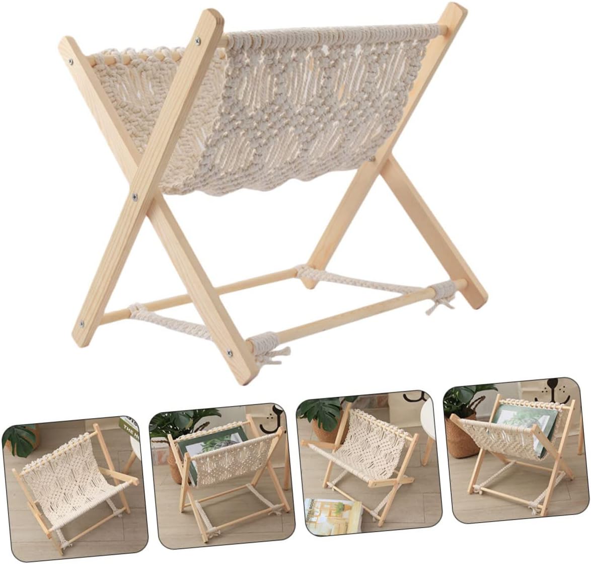PRETYZOOM Woven Magazine Rack Foldable Design Cotton Rope Storage for Books and Newspapers Decorative Organizer for Living Room and Bedroom