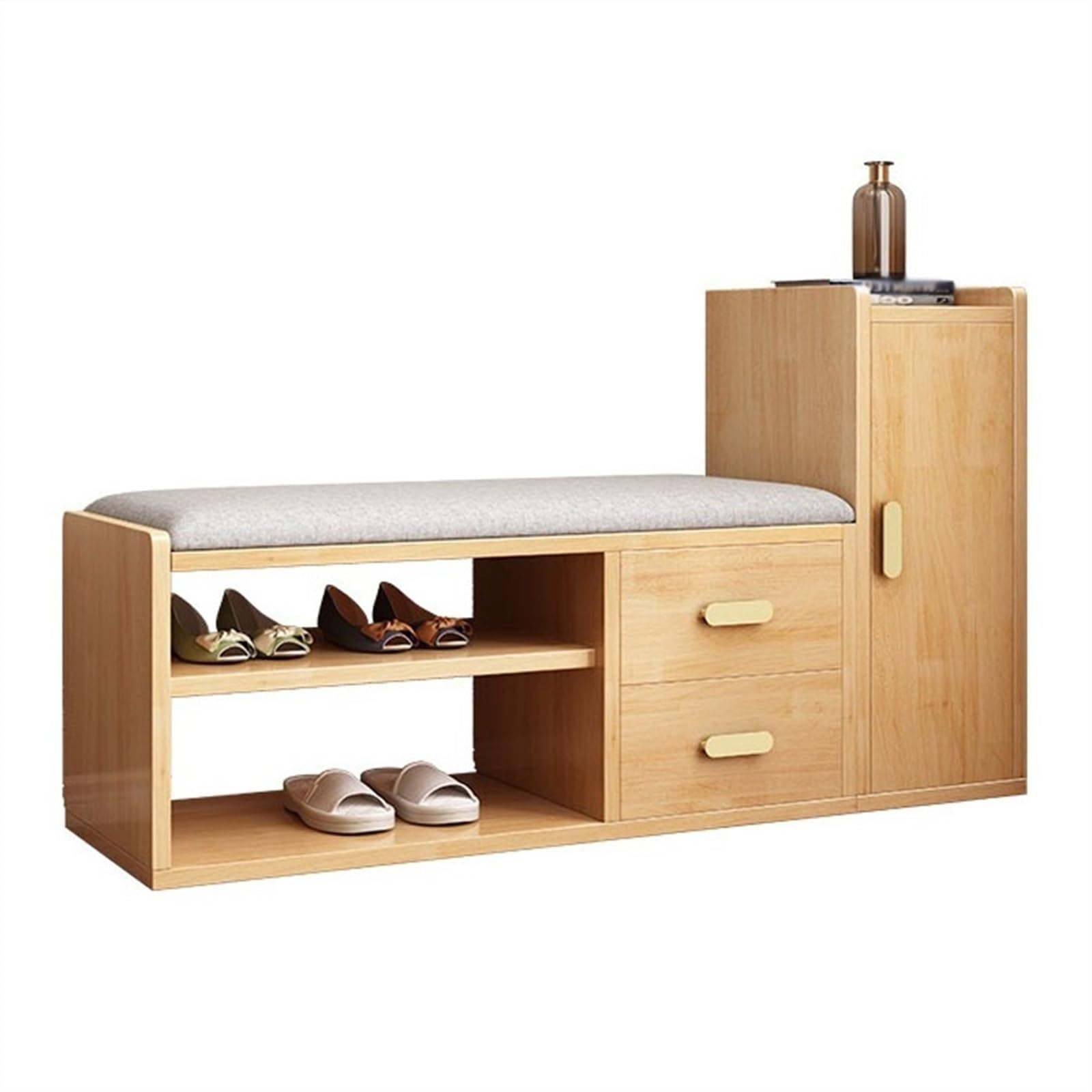 Aioneer Shoe For Entryway Shoe Storage Bench, Multifunctional Shoe Rack Bench With Drawers And Storage Cabinet, Entryway Solid Wood Shoe Bench With Padded Cushion Zapatero For En-Natural-100cm
