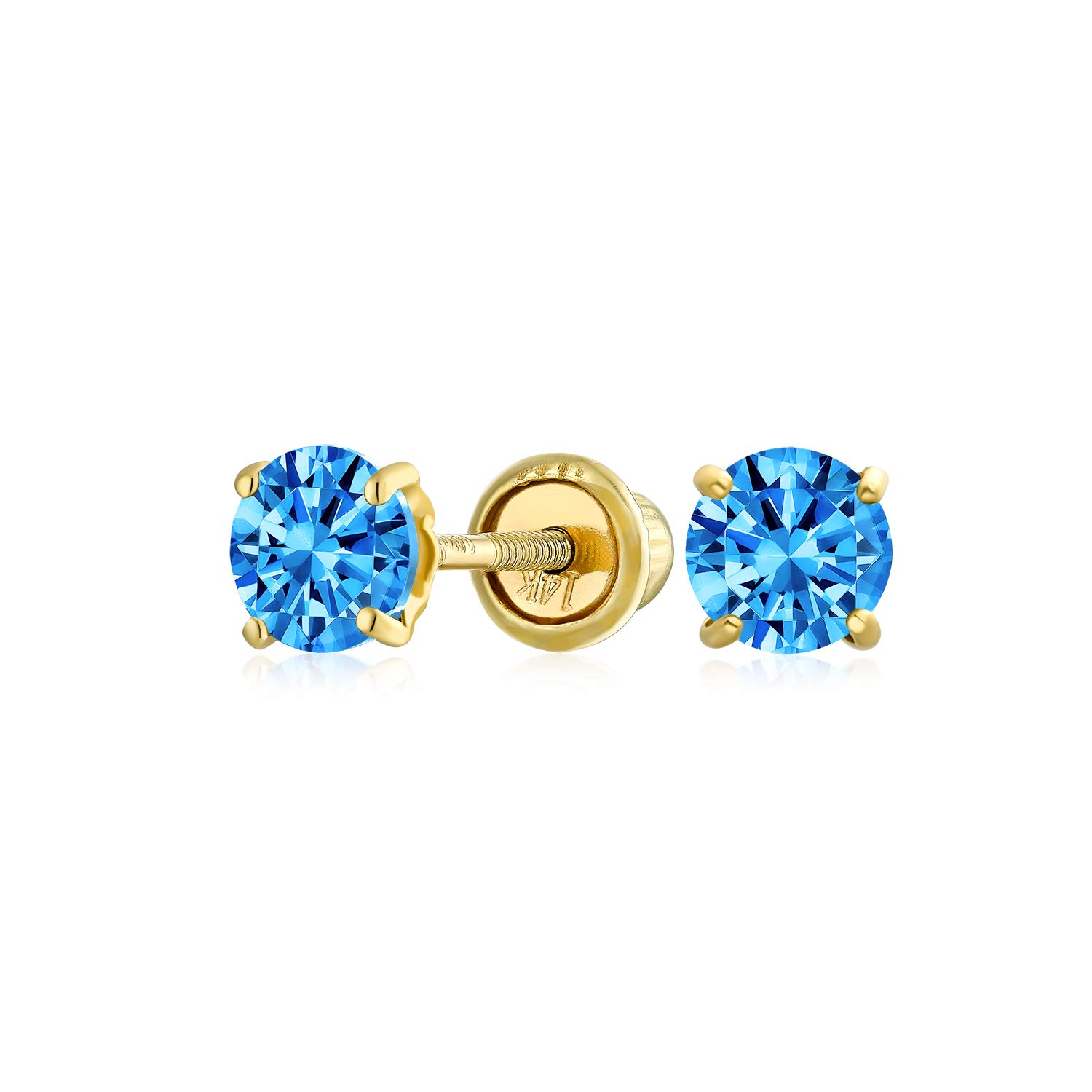 Traditional Tiny Minimalist Cubic Zirconia AAA CZ Yellow 14K Real Gold Solitaire Stud Earrings For Women Teens Screw Back Simulated Gemstone