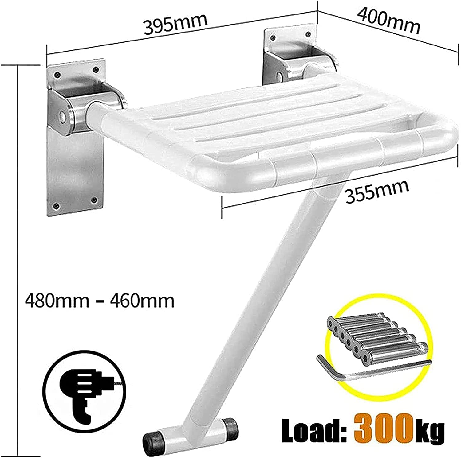 Asiento de Ducha abatible montado en la Pared Asiento De Ducha Plegable Montado En La Pared, Capacidad De Peso De 300 Libras, Taburete for Cambiar Zapatos Montado En La Pared Baño De Asiento Plegable