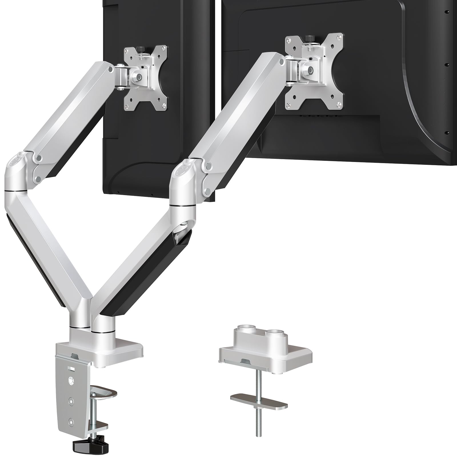 MOUNTUP Dual Monitor Desk Mount, Die-Cast Aluminum Fully Adjustable Double Monitor Arm, Computer Monitor Stand Fits 2 Screen 17 to 32 inch - Each Arm Holds 4.4-19.8LBS, MU0024