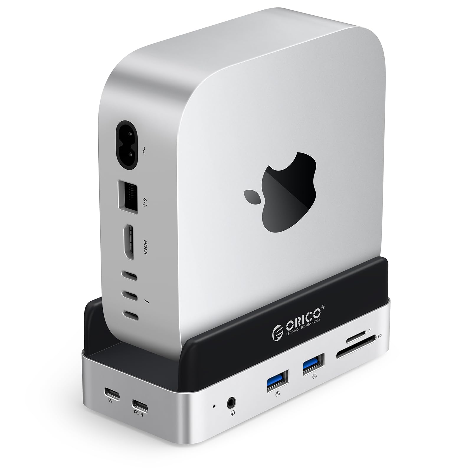 ORICO MiniDock Mac mini M4 専用スタンド＆ドック｜NVMe SSD エンクロージャー｜6-IN-1 USB3.2 ハブ｜10Gbps USB-A×2・SD/TF カードリーダー搭載 Mac mini M4/Pro 対応