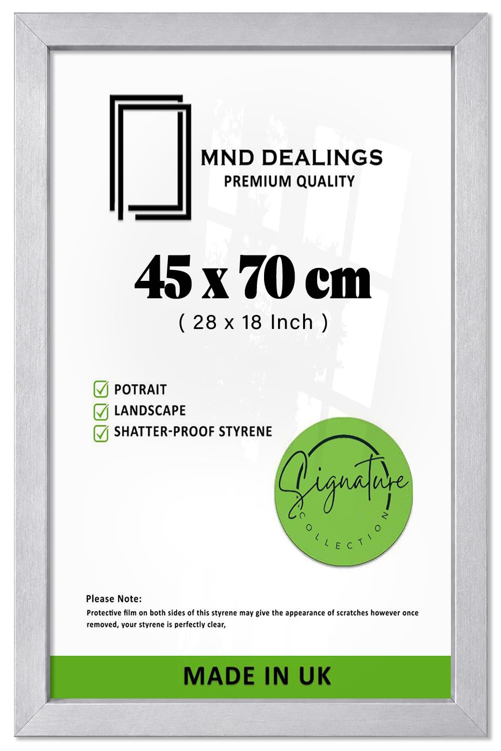 MND Dealings — Classic (45 X 70 CM) Picture Poster Frame | Wood Finish With Clear Perspex Panel For Rectangle Display Home Office Decor With Hanging Hardware 28 X 18 INCH Silver Trim — image 1