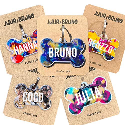Opiniones de Placas para comprar hoy. 48 JULIA AND BRUNO Placa de Identificación para Perro Pintada a Mano con Personalización de Nombre y Teléfono - Varios Colores