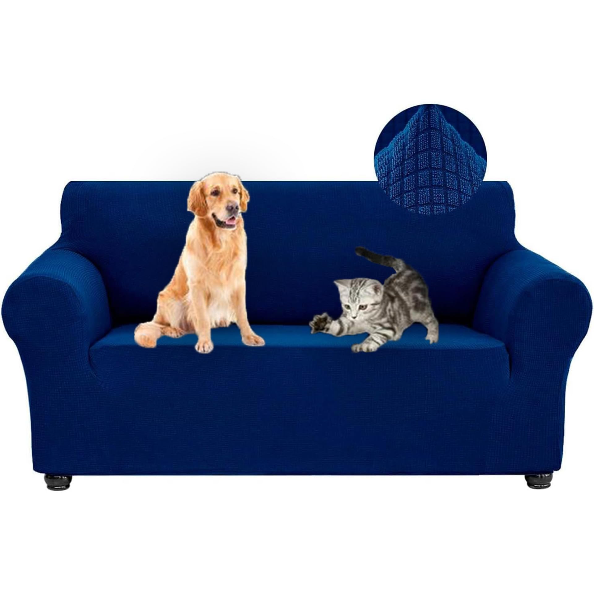 MIRTIKA Funda Sofa 2 Plazas, Ajustables Fundas Sofa Elasticas, Protector Sofa Gatos Arañazo y Perros Mascotas, Funda de Sofá Antideslizante, Antimanchas Lavable (140 x 200 cm, Azul)