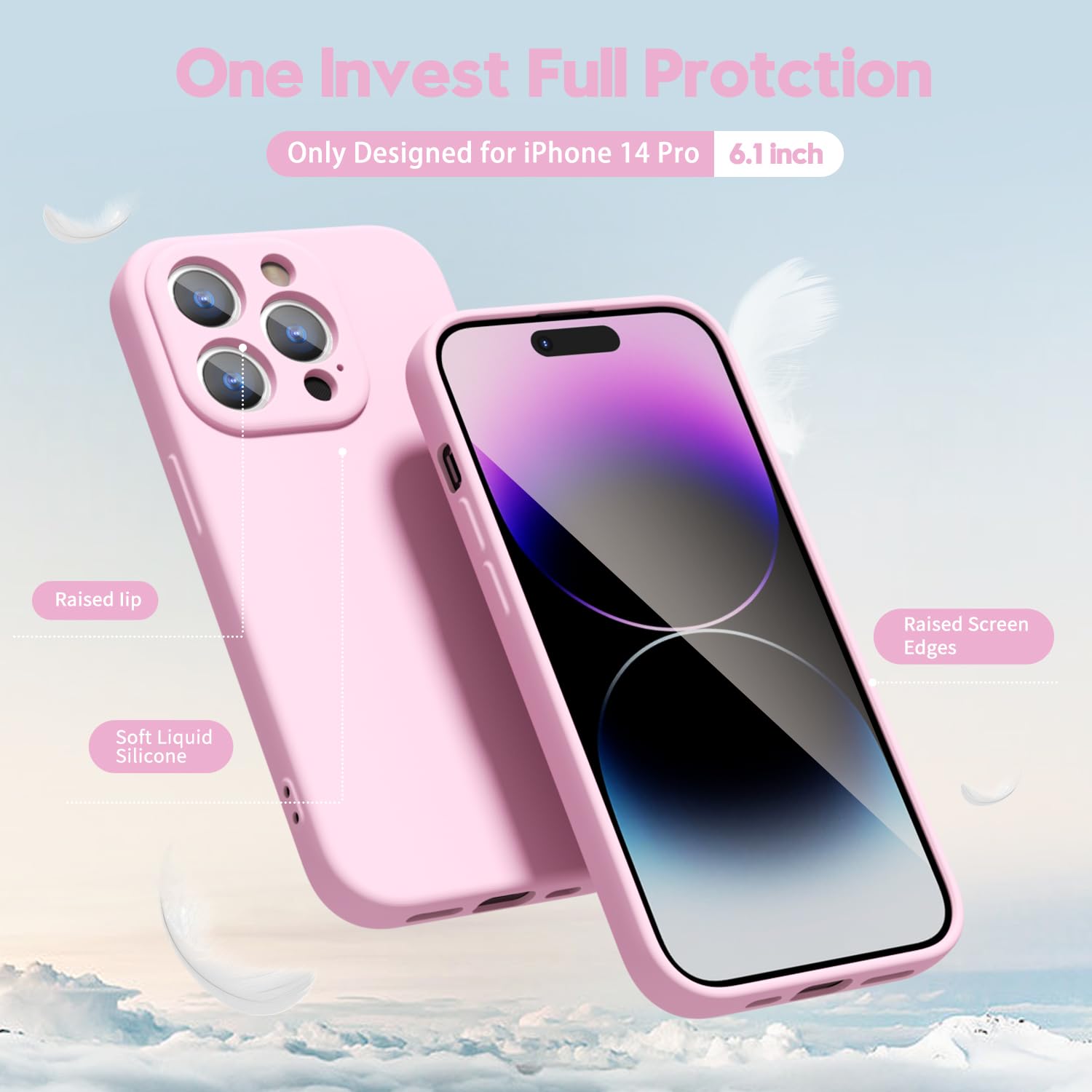 oakxco for iPhone 16 Pro Max Case Liquid Silicone, Soft Rubber Gel Elegant Aesthetic Basic Simple Cover, Cute Thin Slim TPU Matte Solid Color Plain Smooth Case for Women Girl, Light Pink — view 1396