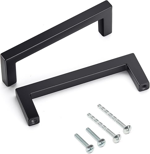 Paquete de 10 tiradores de gabinete de 3-34 pulgadas (3.780 in) con agujero central de alta textura, barra cuadrada de aleación de aluminio sólido,