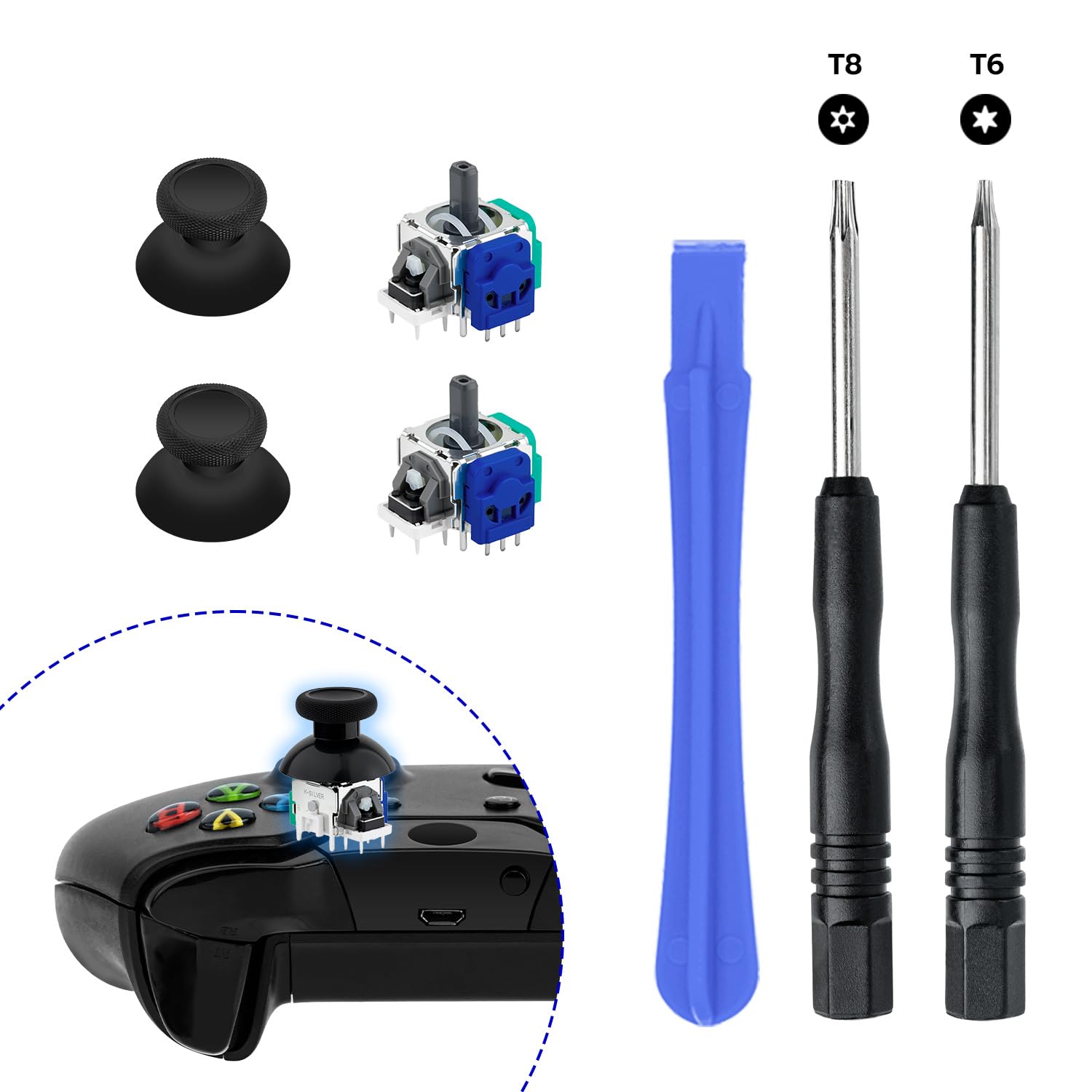 Mcbazel Hall Effect Analog Joystick Kit de Reparación de Repuesto para Mando Xbox Series X&S/One/One X/One S, con Thumbsticks de Repuesto y Kit de Reparación