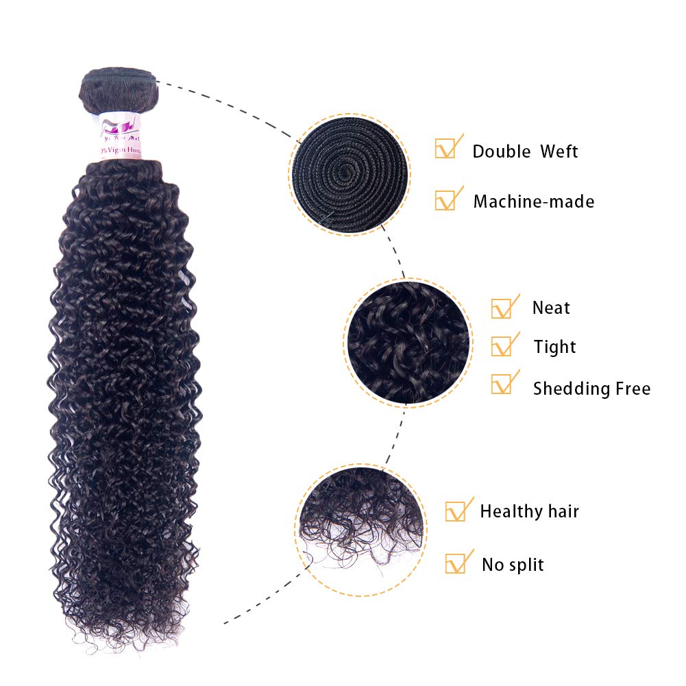 Brazilian Hair 10A Unprocessed Virgin Human Hair Extensions 3 Bundles Curly Wave Natural Color Yirunmei (12 14 16)