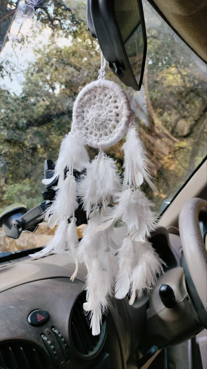 Manka Atado Handmade Crochet Dream Catcher: Medium Size, (Perfect for Home Decor, Car Hanging, Office Decoration, or as a Gift) 30 cm Long, 7 cm Ring & 12 cm breadth (White)-image-45