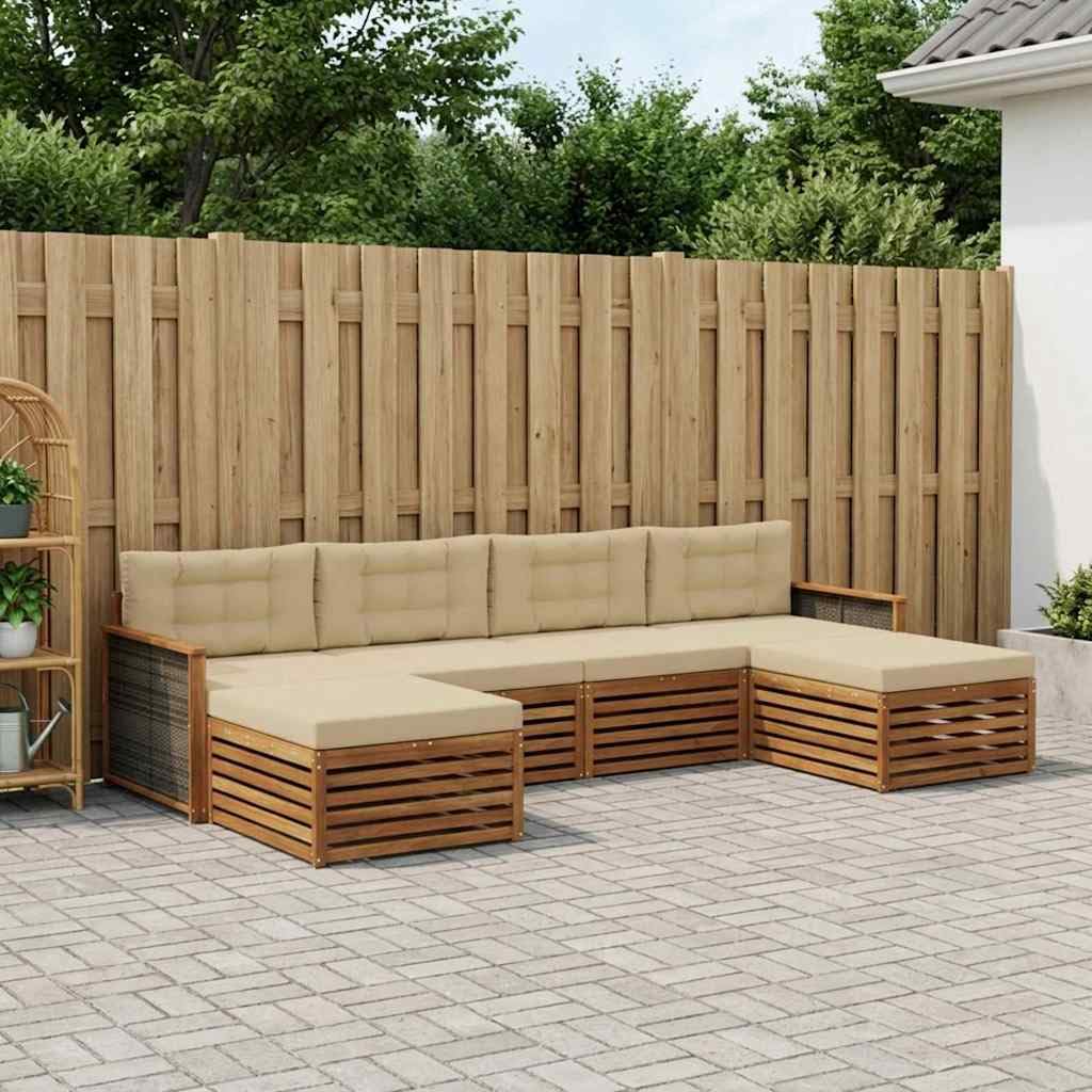 Set Sofas mit Kissen, 6 Stück, aus massivem Akazienholz